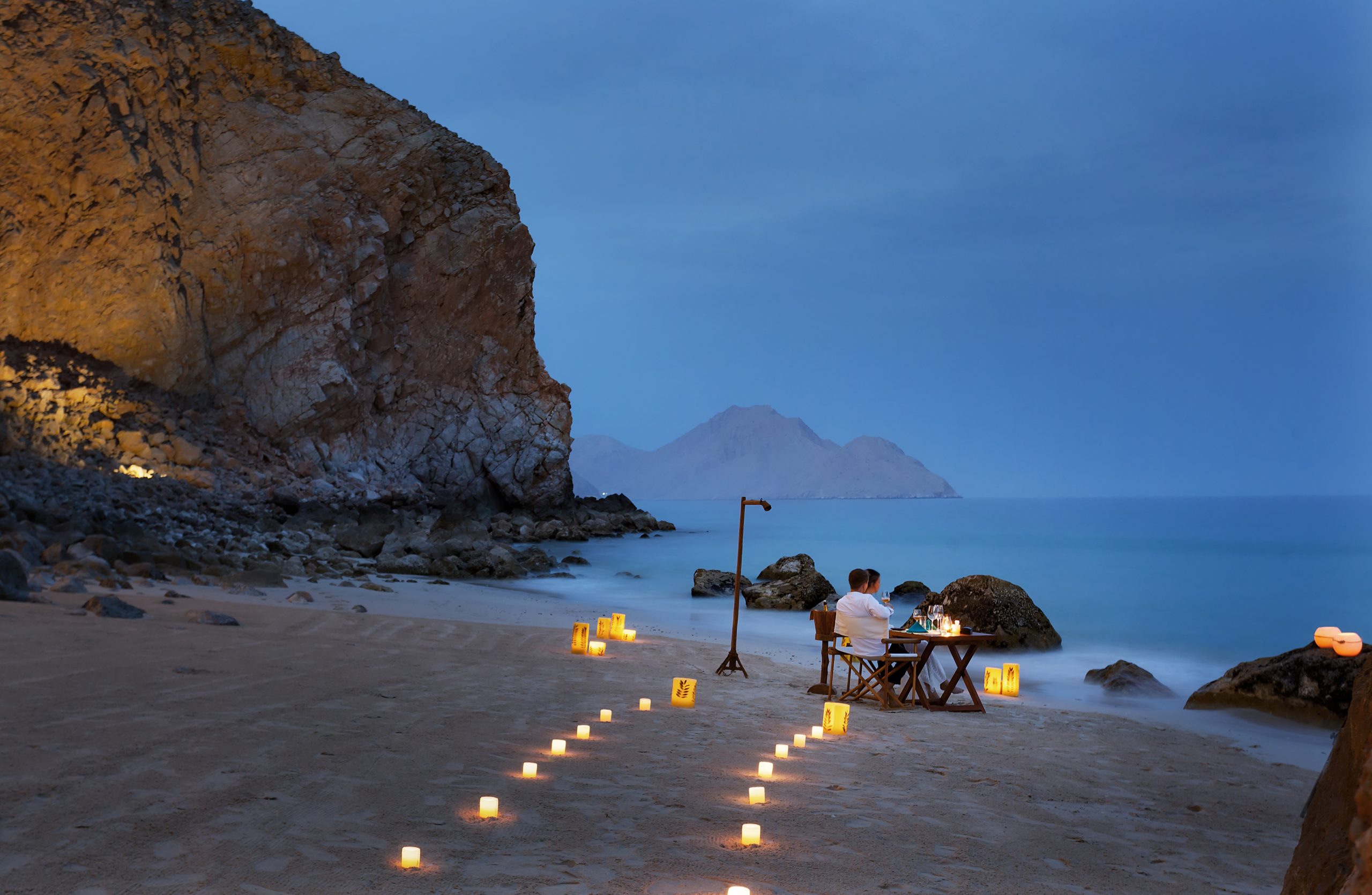 Private beach dining, Six Senses Zighy Bay, Oman